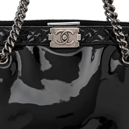 Chanel Patent Quilted Reverso Boy Tote Black 8 of 10