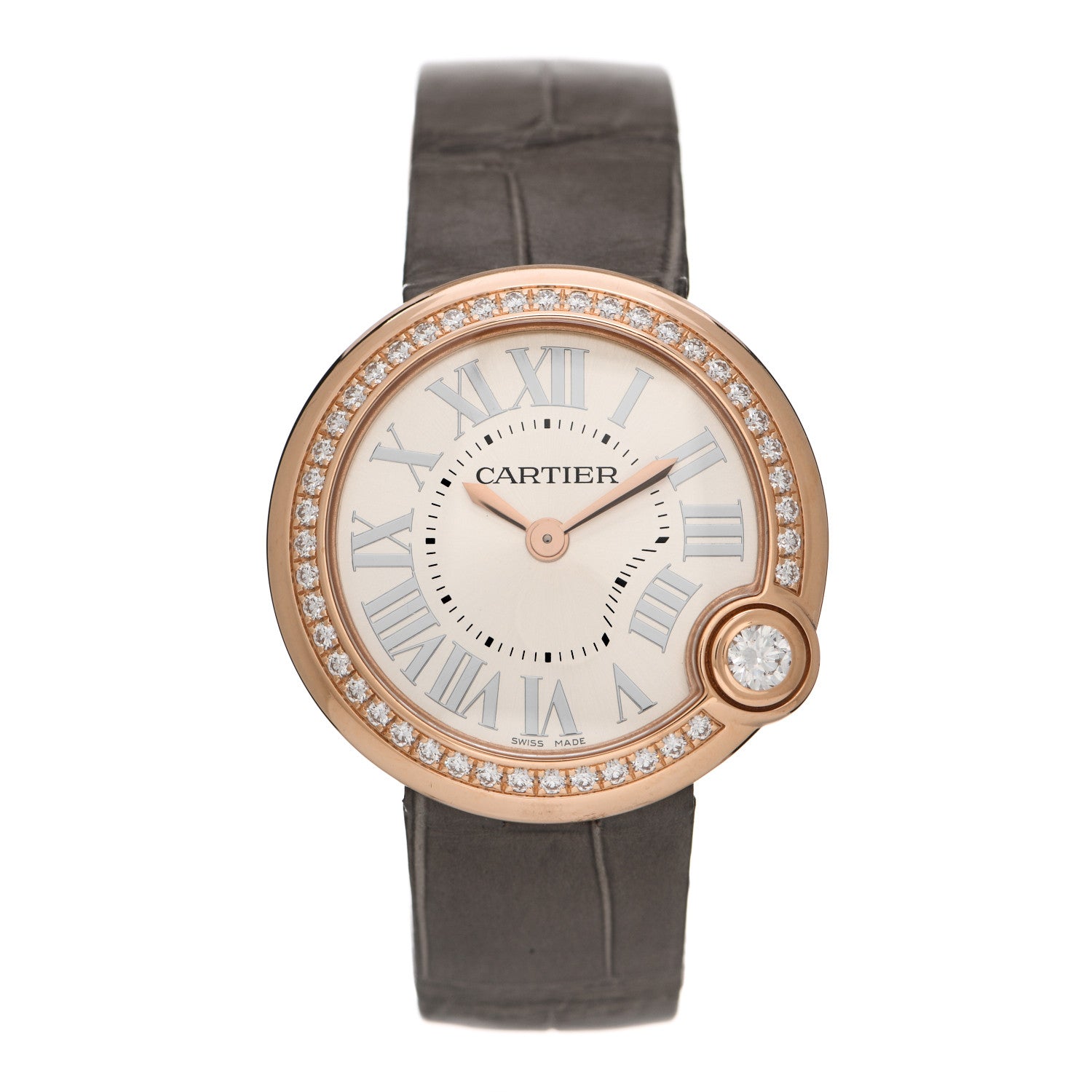 Cartier 18K Pink Gold Alligator Diamond Bezel 30mm Ballon Blanc De Cartier Quartz Watch 1 of 6