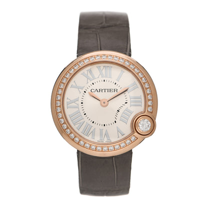 Cartier 18K Pink Gold Alligator Diamond Bezel 30mm Ballon Blanc De Cartier Quartz Watch 1 of 6