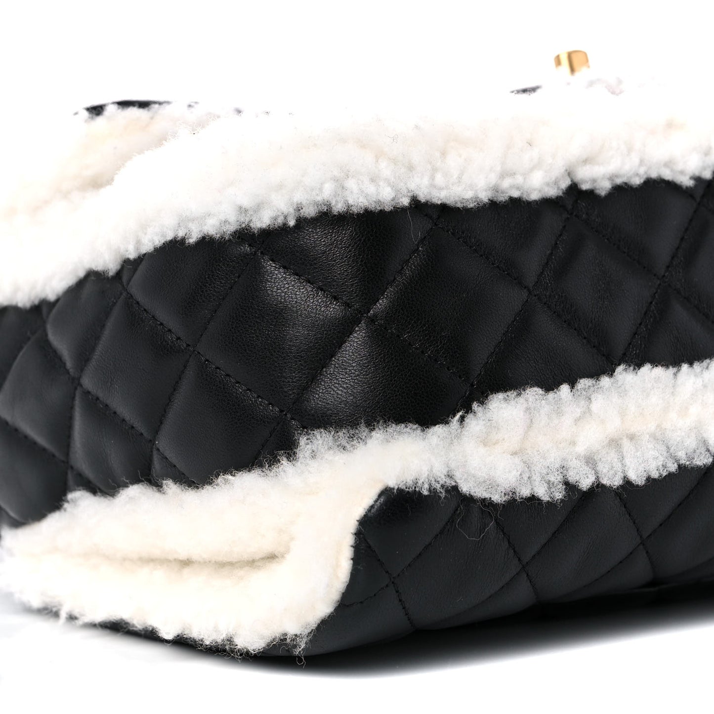 Lambskin Shearling Large CC Flap Bag Black White