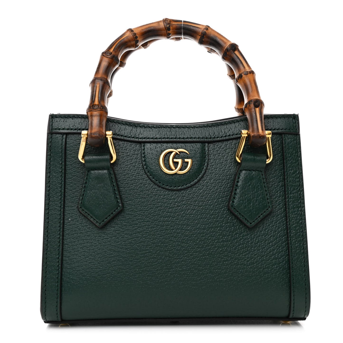 Textured Dollar Calfskin Web Mini Diana Tote Bag Green