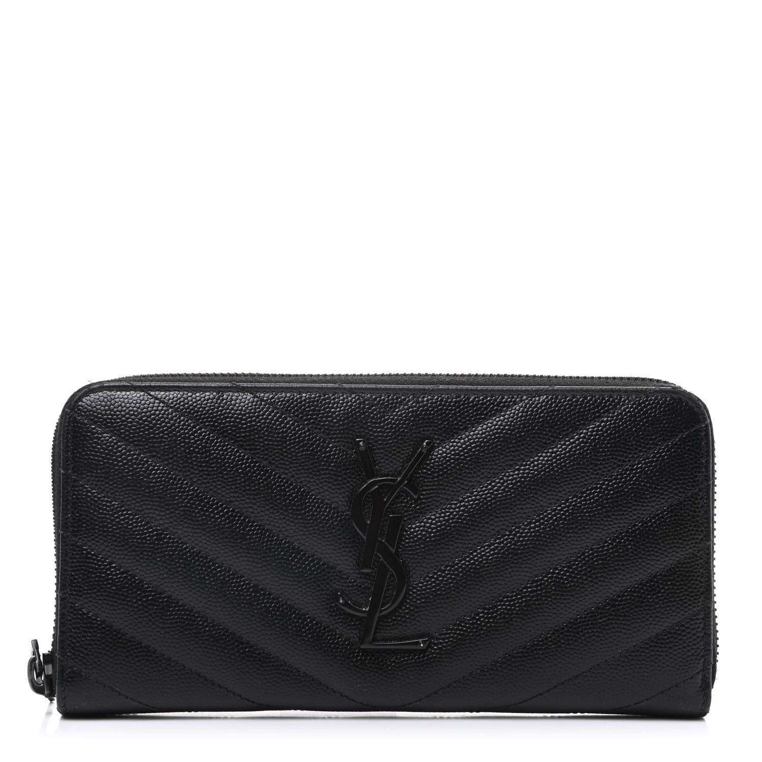 Saint Laurent Grain De Poudre Matelasse Chevron Monogram Zip Around Wallet Black 1 of 9