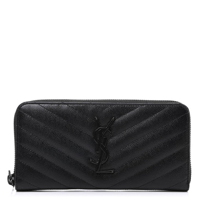 Saint Laurent Grain De Poudre Matelasse Chevron Monogram Zip Around Wallet Black 1 of 9