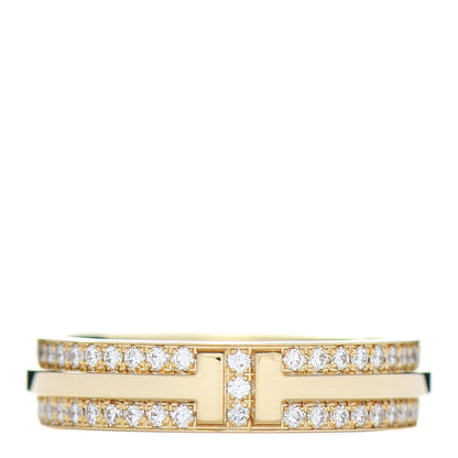 Tiffany 18K Yellow Gold Diamond Narrow T Two Pave Ring 50 5.5 1 of 5