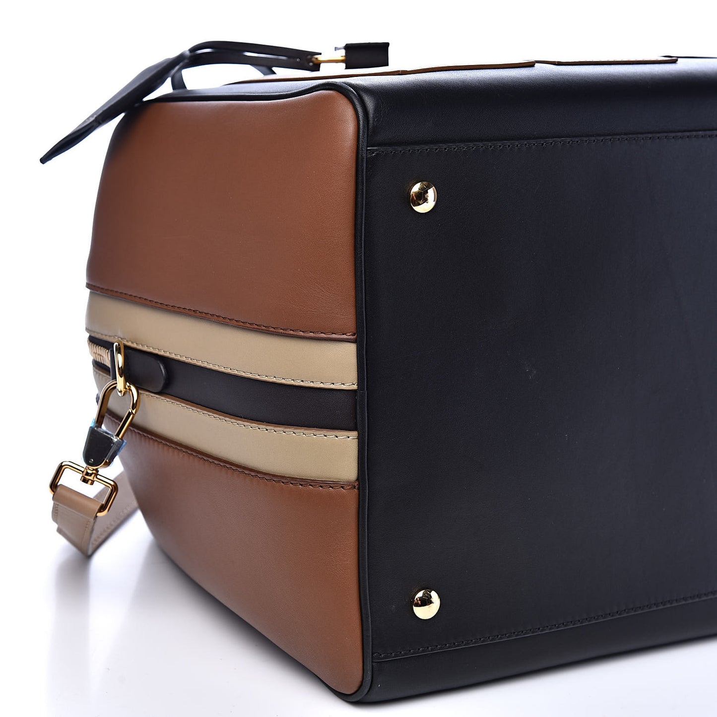 Smooth Calfskin Paneled Medium Cube Bowling Bag Black