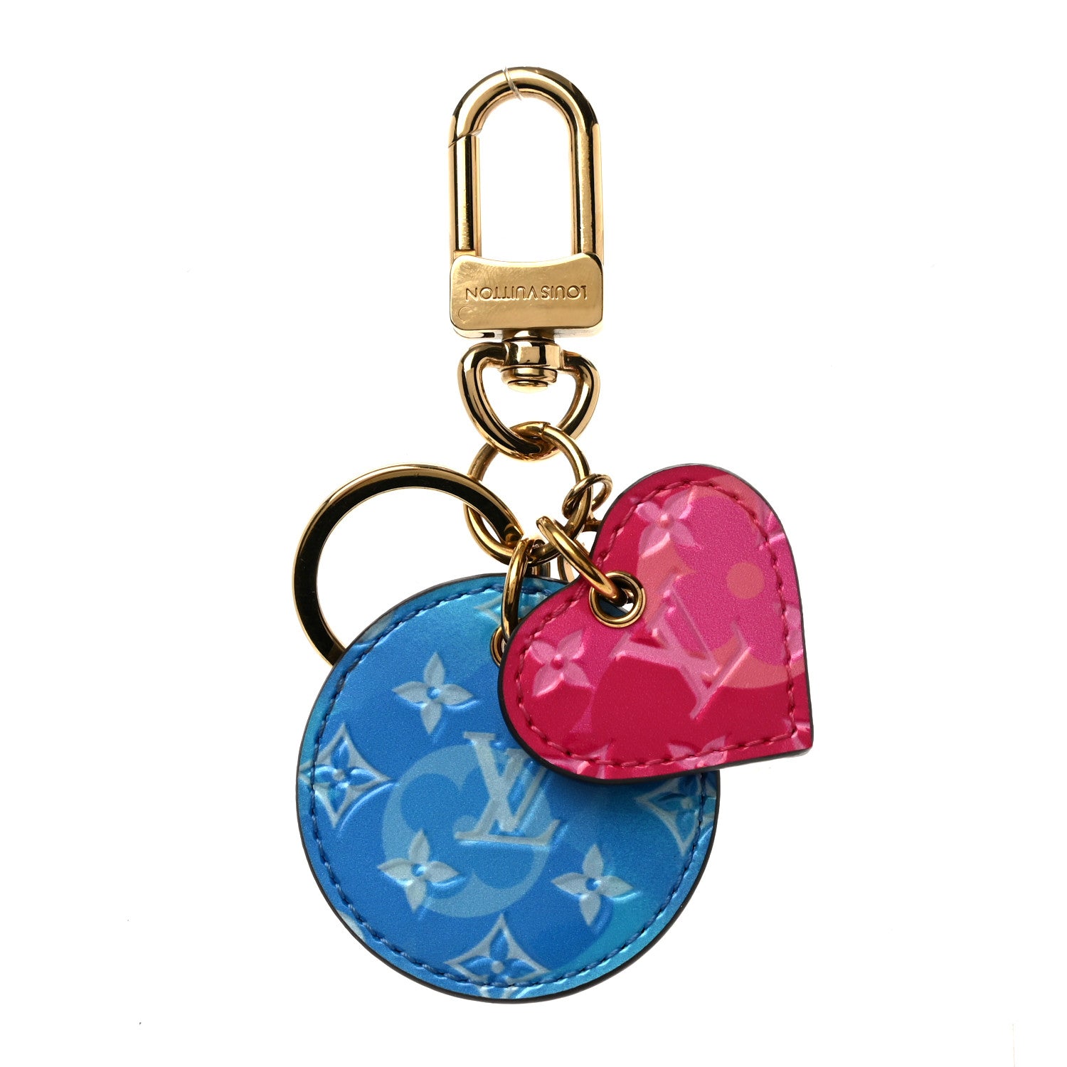 Louis Vuitton Vernis Valentine Heart Bag Charm Key Ring Fuchsia Light Blue 1 of 4