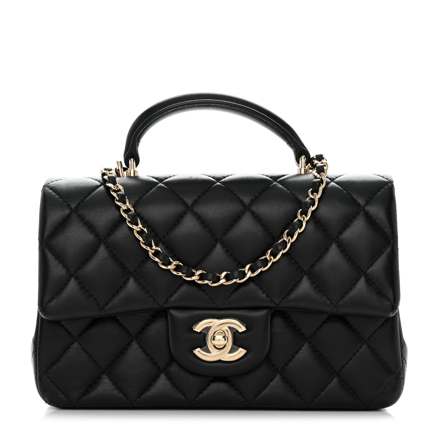 Chanel Lambskin Quilted Mini Top Handle Rectangular Flap Black 1 of 12