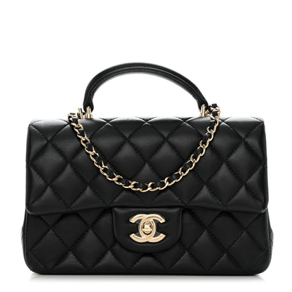Chanel Lambskin Quilted Mini Top Handle Rectangular Flap Black 1 of 12