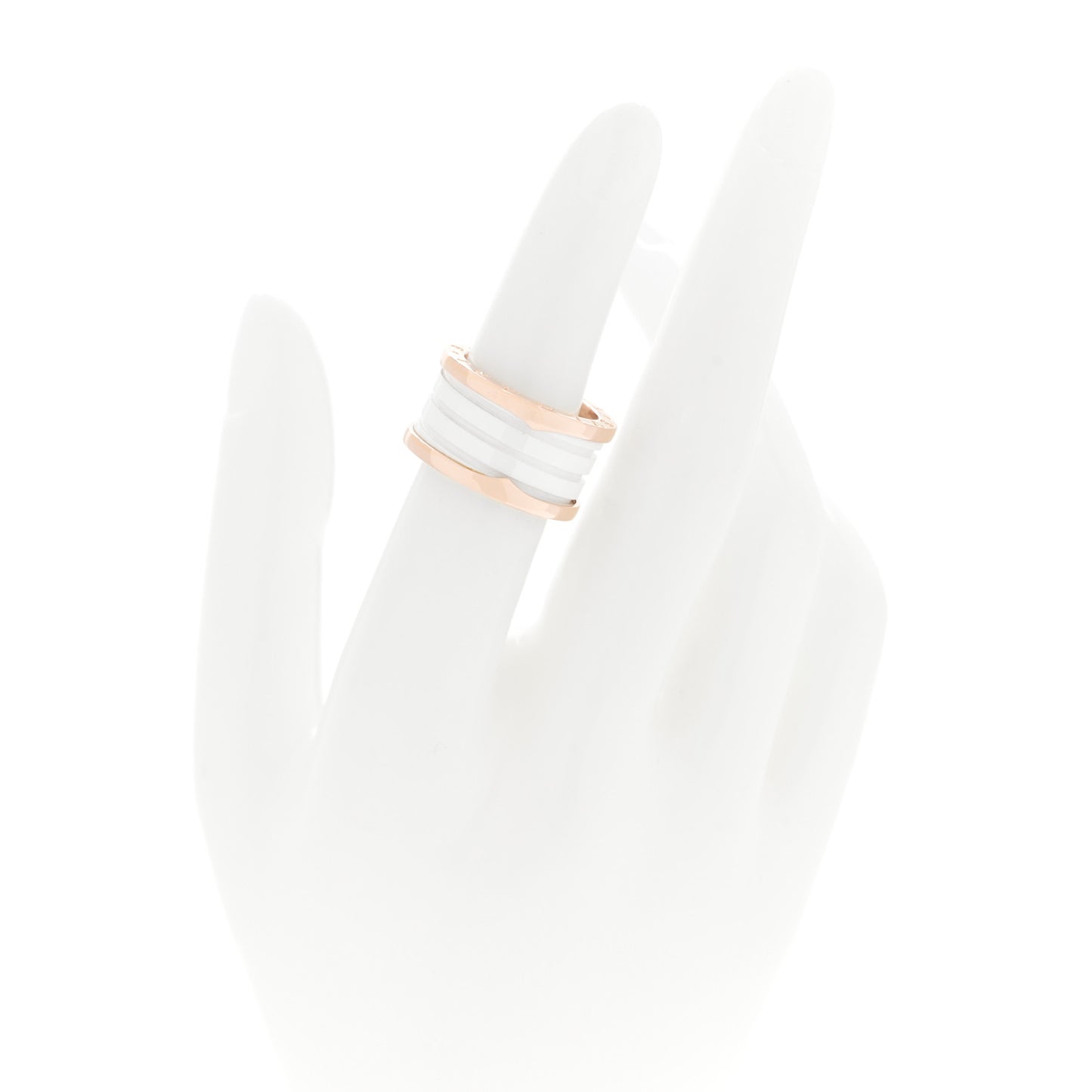 18K Rose Gold White Ceramic B.Zero1 Four-Band Ring 52 6