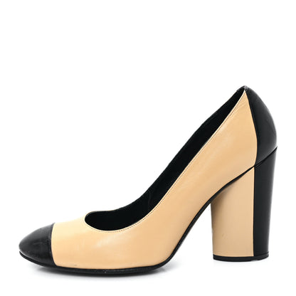 Chanel Lambskin Cap Toe CC Pumps 38 Beige Black 1 of 10