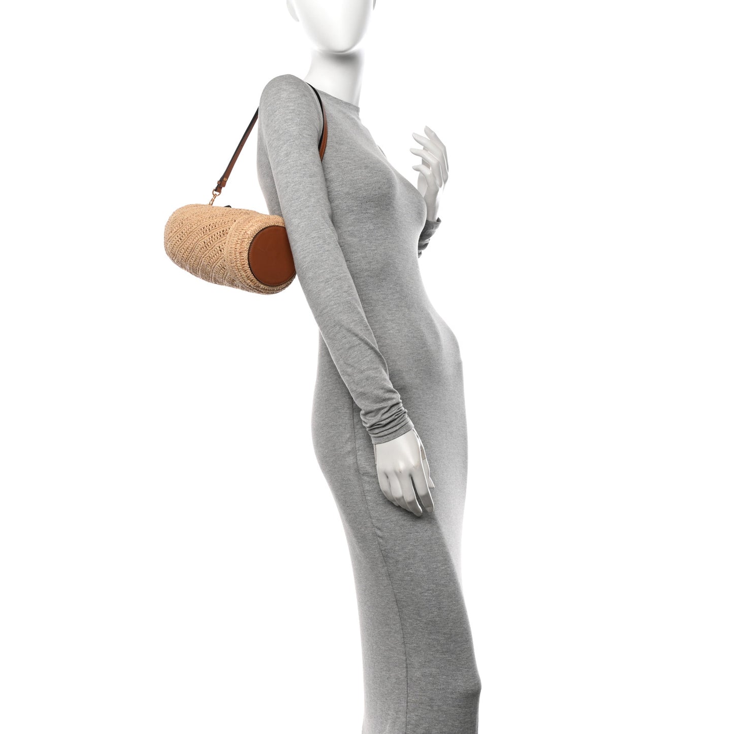Raffia Calfskin Paula's Ibiza Bracelet Pouch Natural Tan