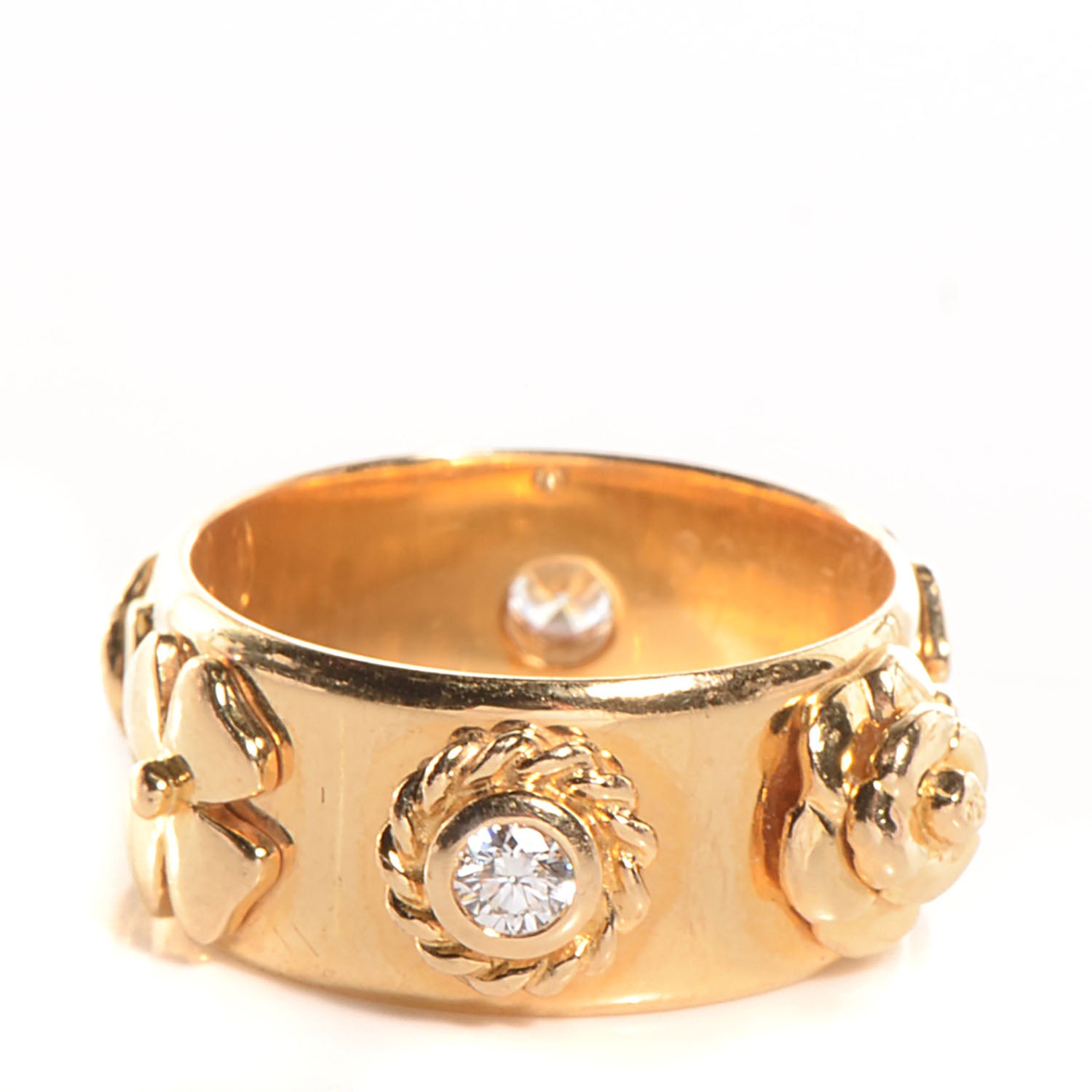 Chanel 18K Yellow Gold Diamond Camellia Band Ring 54 6.75 1 of 5