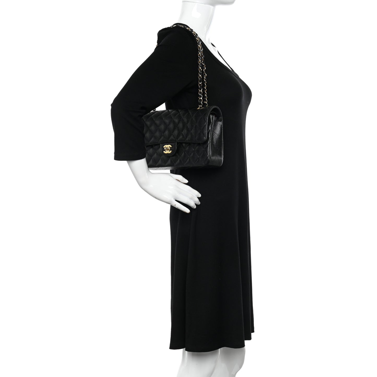 Caviar Quilted Medium Double Flap Black