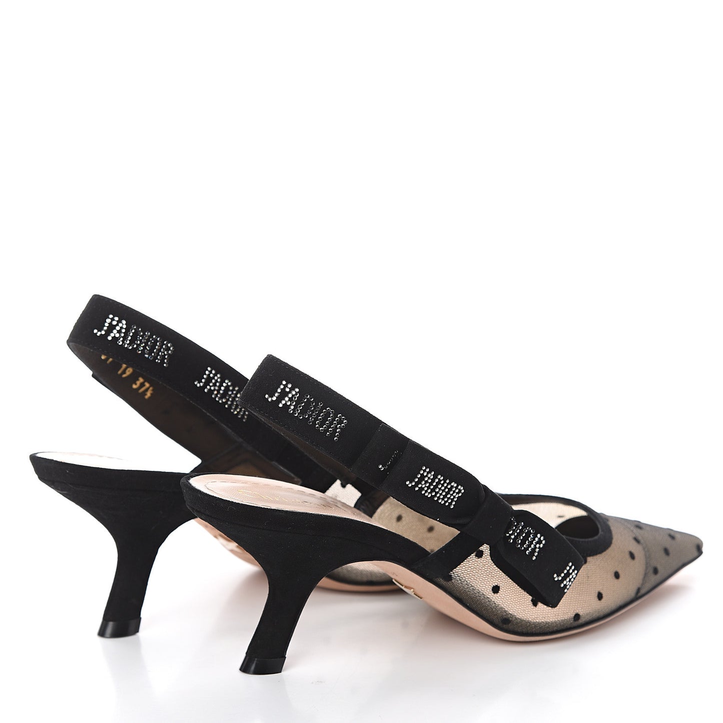 Mesh Plumetis Crystal Suede J'Adior Slingback 65mm Pumps 37.5 Nude Black
