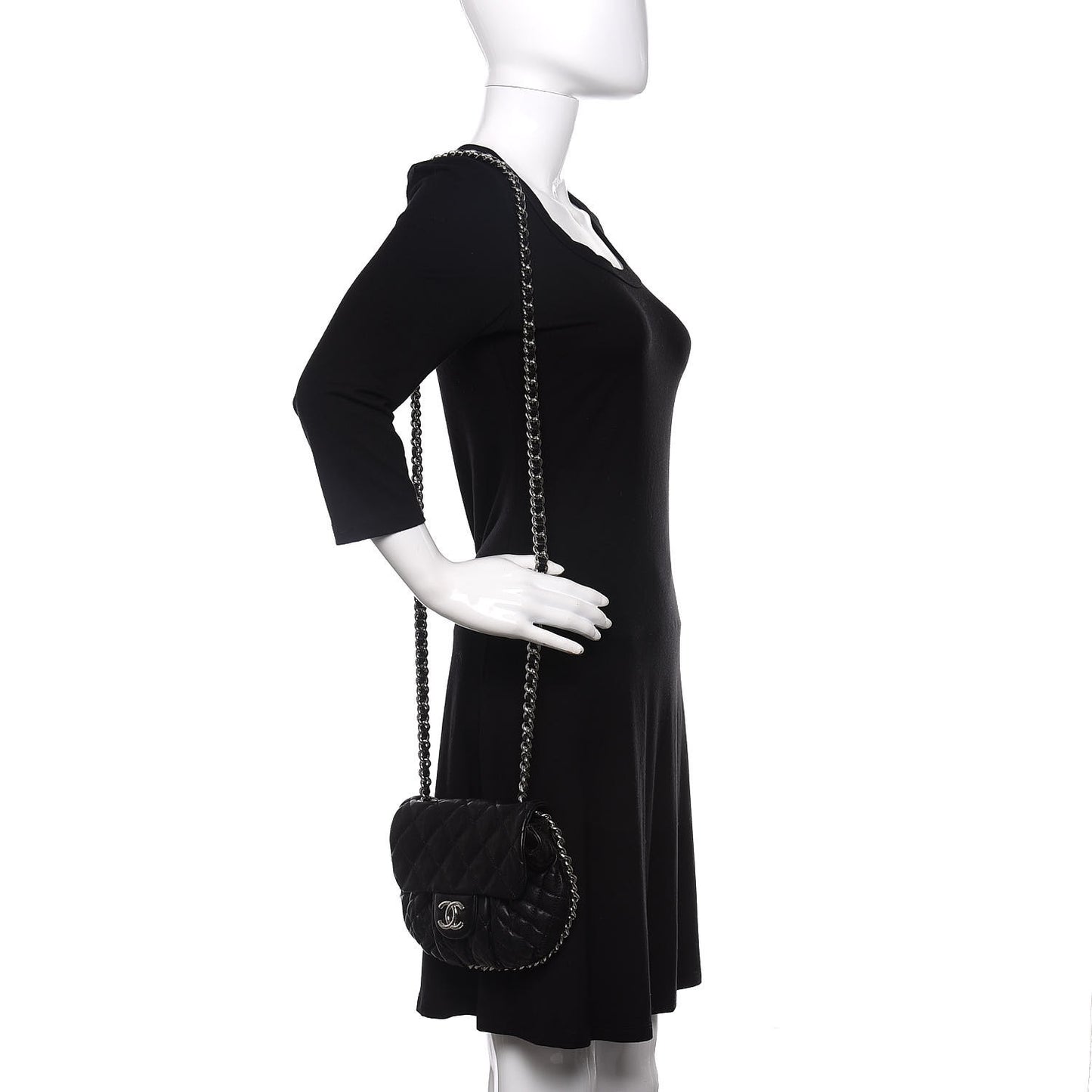 Washed Lambskin Quilted Mini Chain Around Flap Black