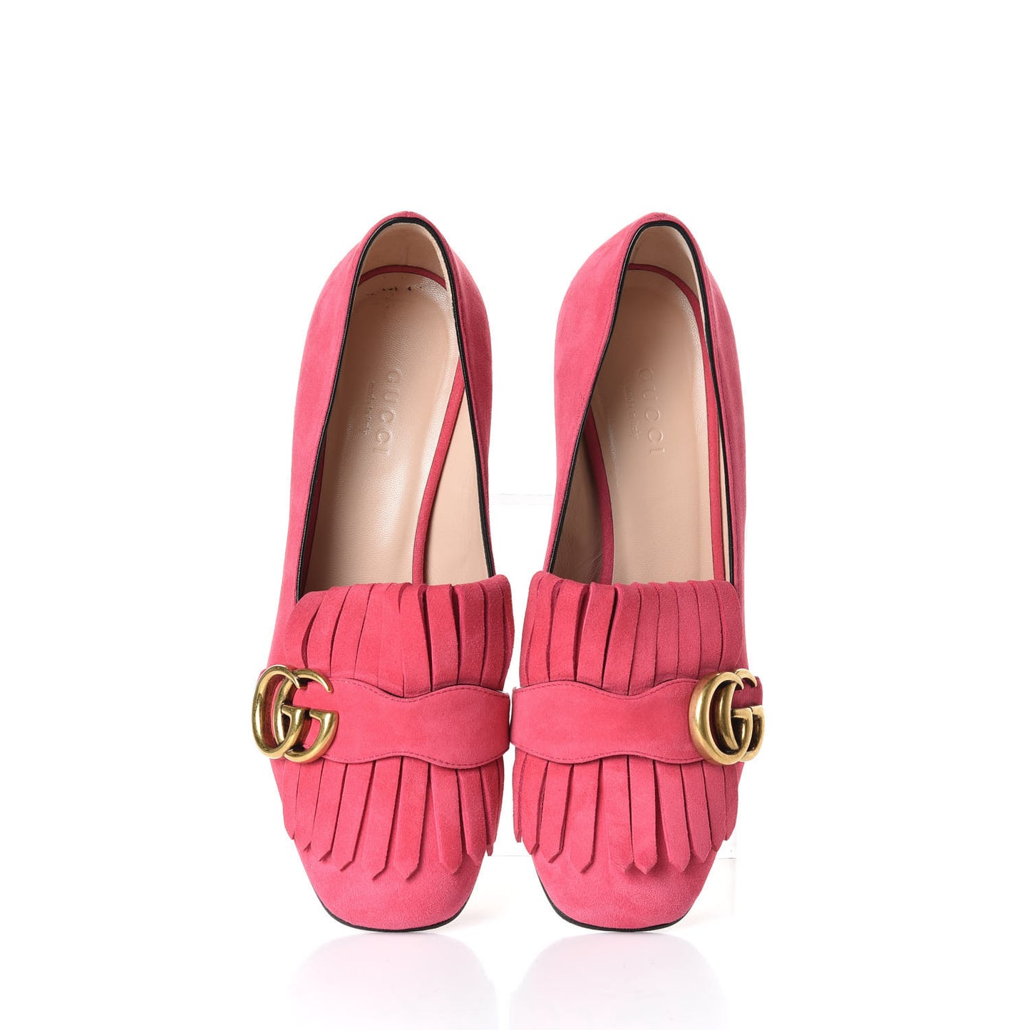 Kid Scamosciato GG Marmont Fringe 50mm Loafer Pumps 35 Hot Pink