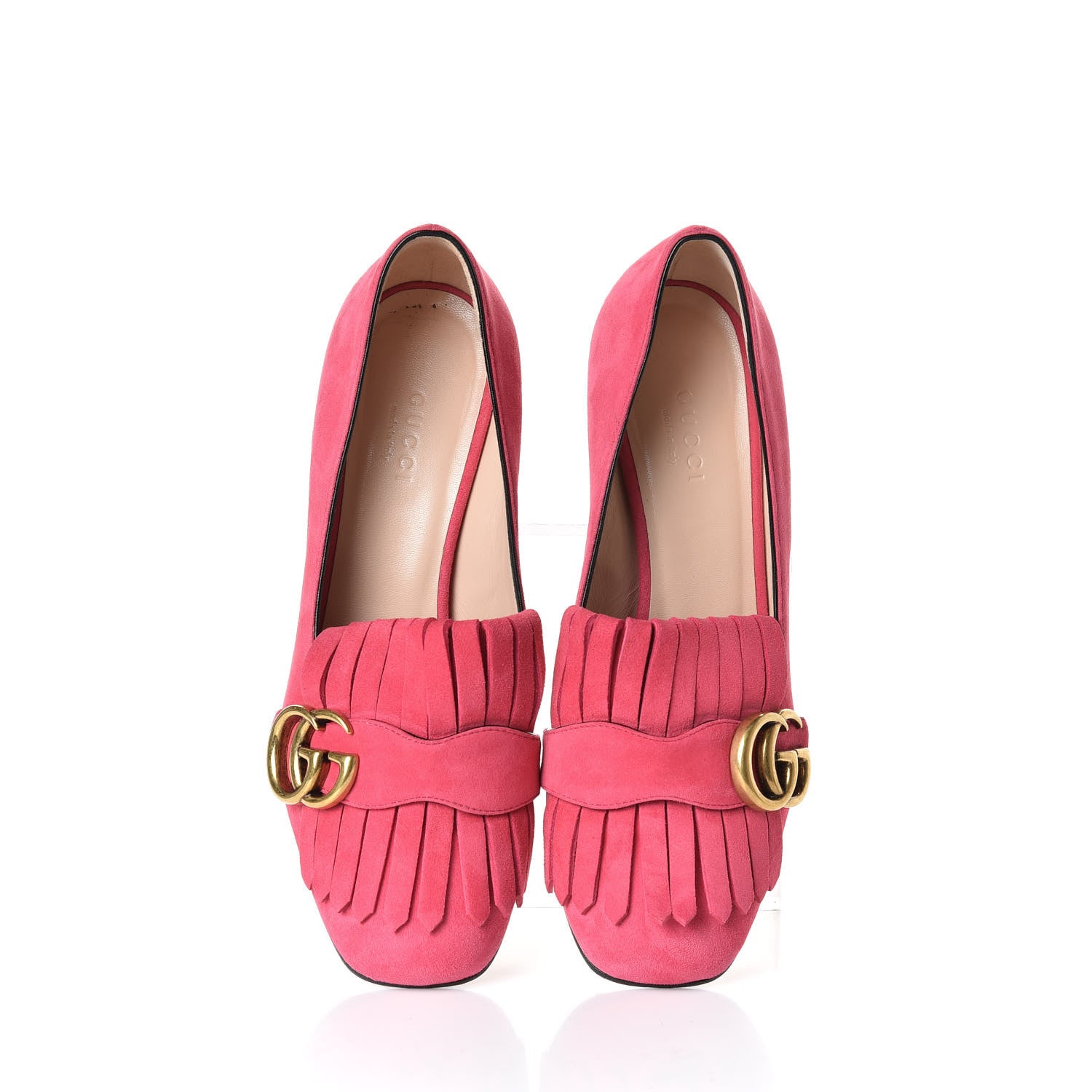 Gucci Kid Scamosciato GG Marmont Fringe 50mm Loafer Pumps 35 Hot Pink 5 of 11