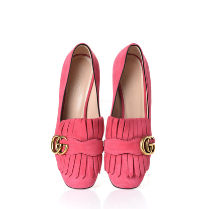 Gucci Kid Scamosciato GG Marmont Fringe 50mm Loafer Pumps 35 Hot Pink 5 of 11