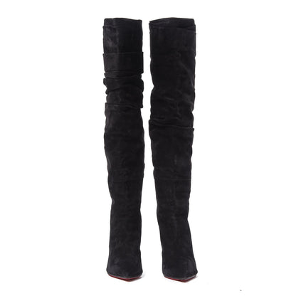Christian Louboutin Veau Velours Ishtar Botta 100 Knee Boots 40.5 Black 2 of 9
