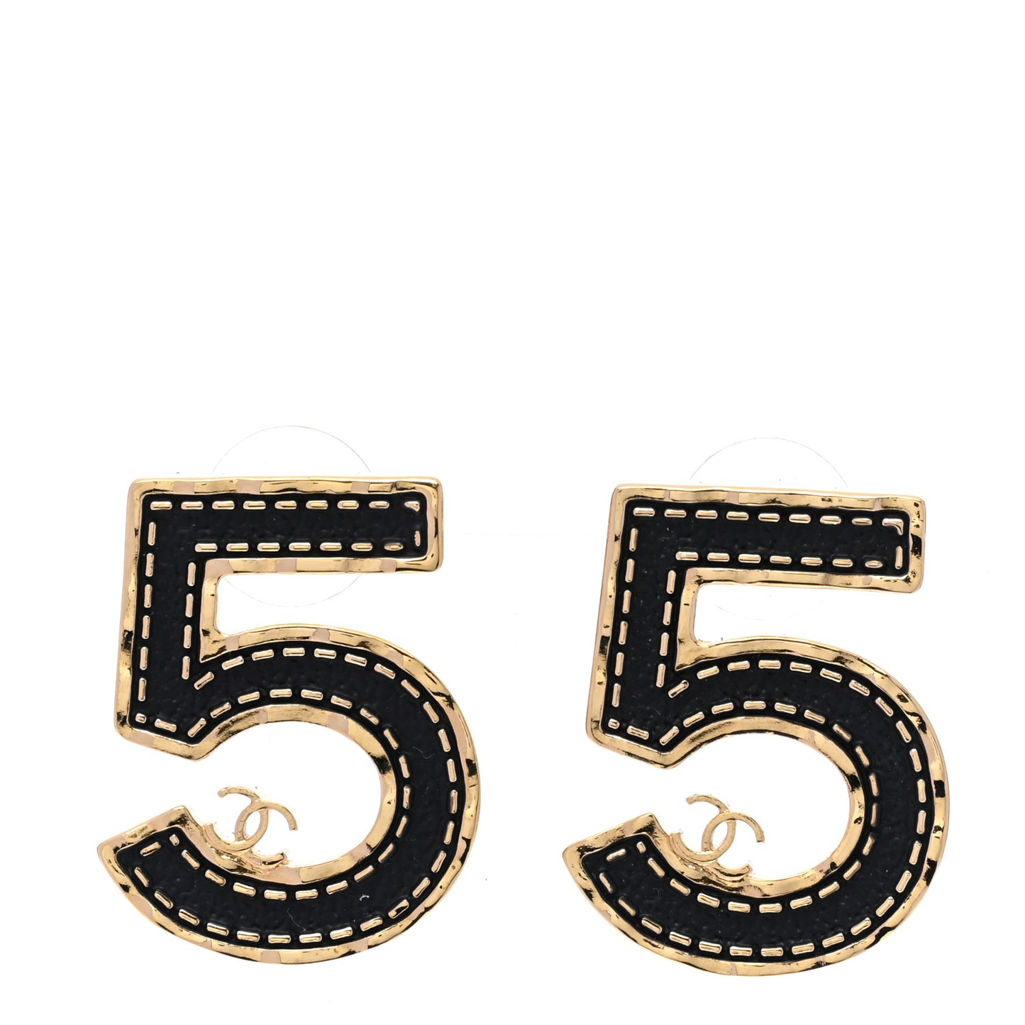 Metal CC No 5 Earrings Gold Black
