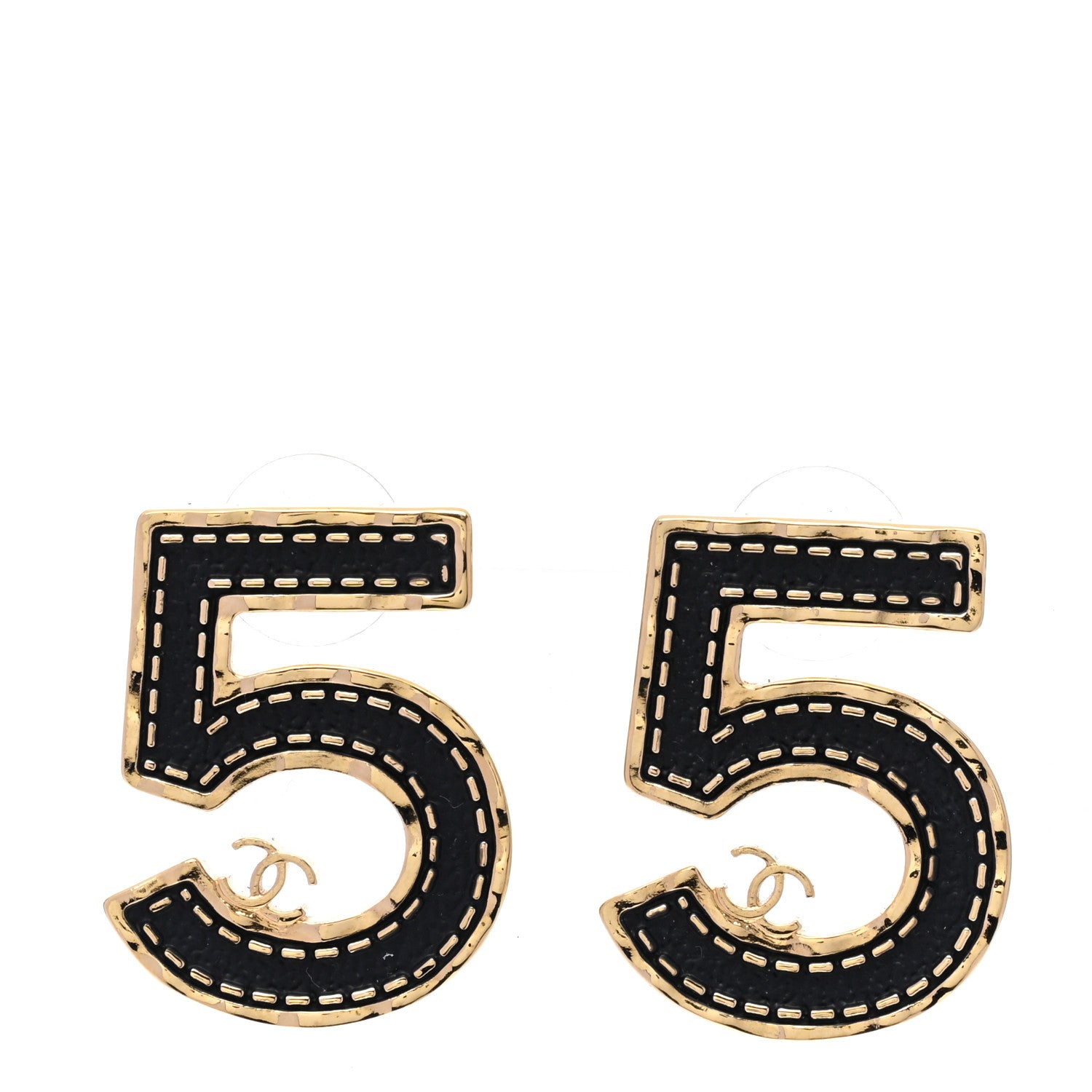 Chanel Metal CC No 5 Earrings Gold Black 1 of 5