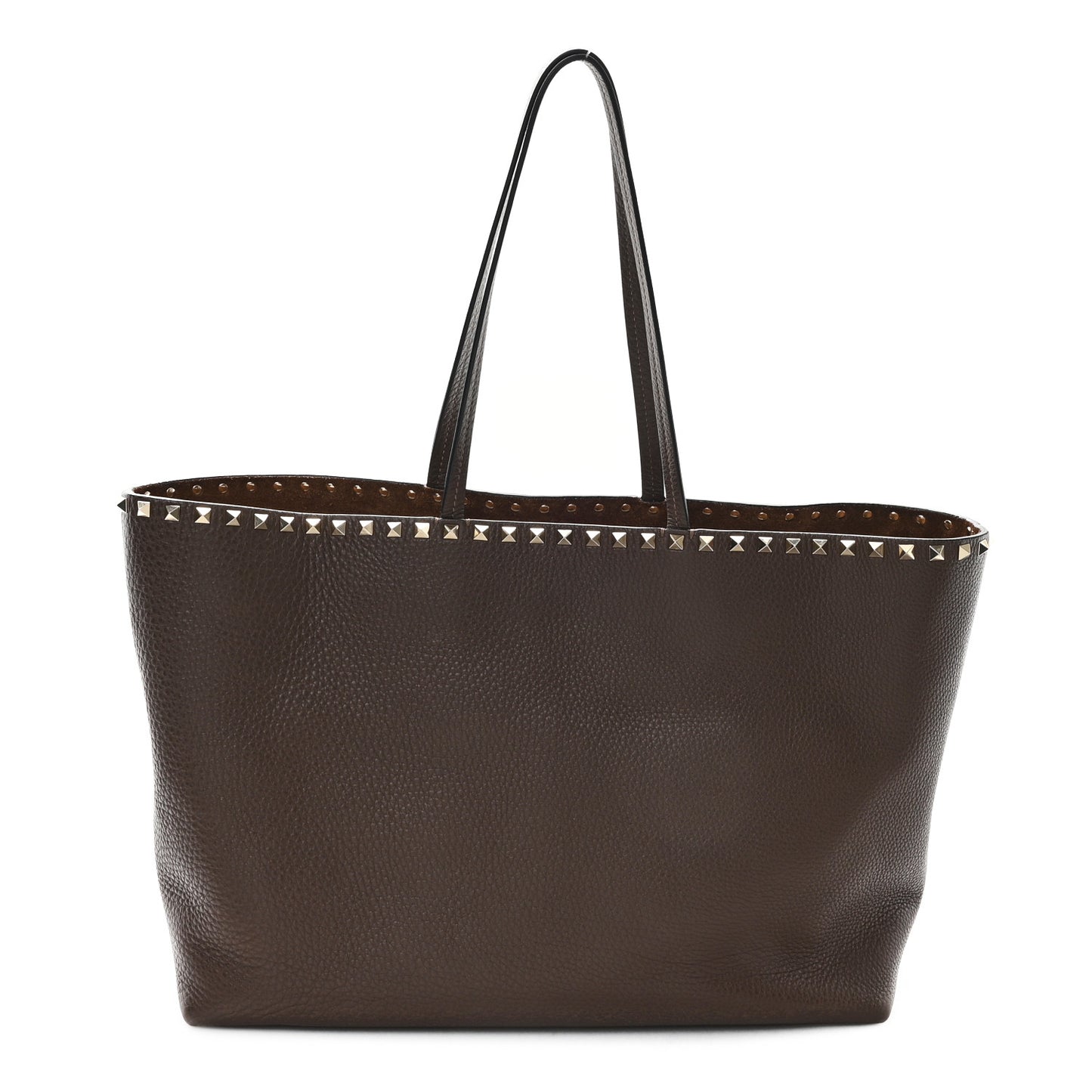 Grained Calfskin Rockstud Shoulder Tote Bright Cognac