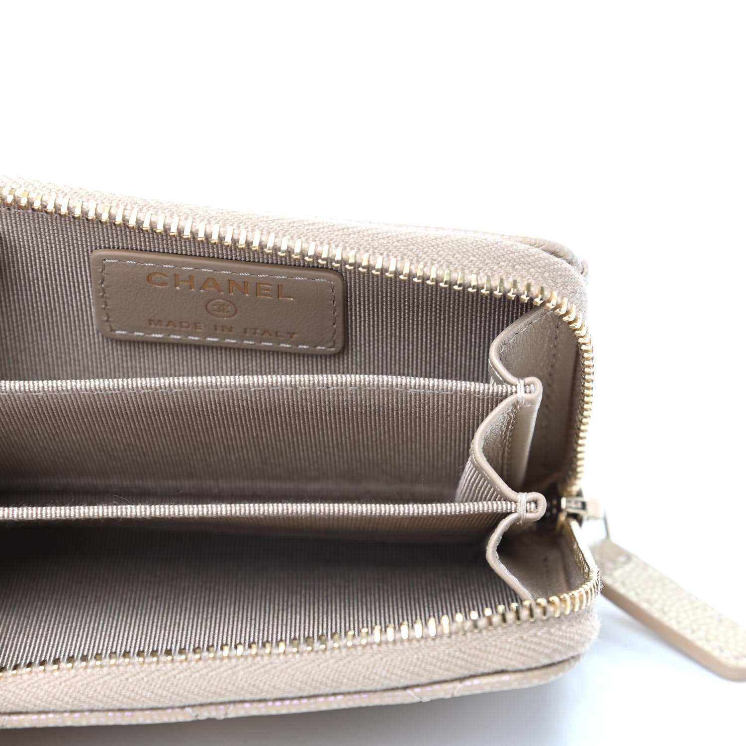 Chanel Iridescent Caviar Quilted Zip Around Coin Purse Beige 5 of 10