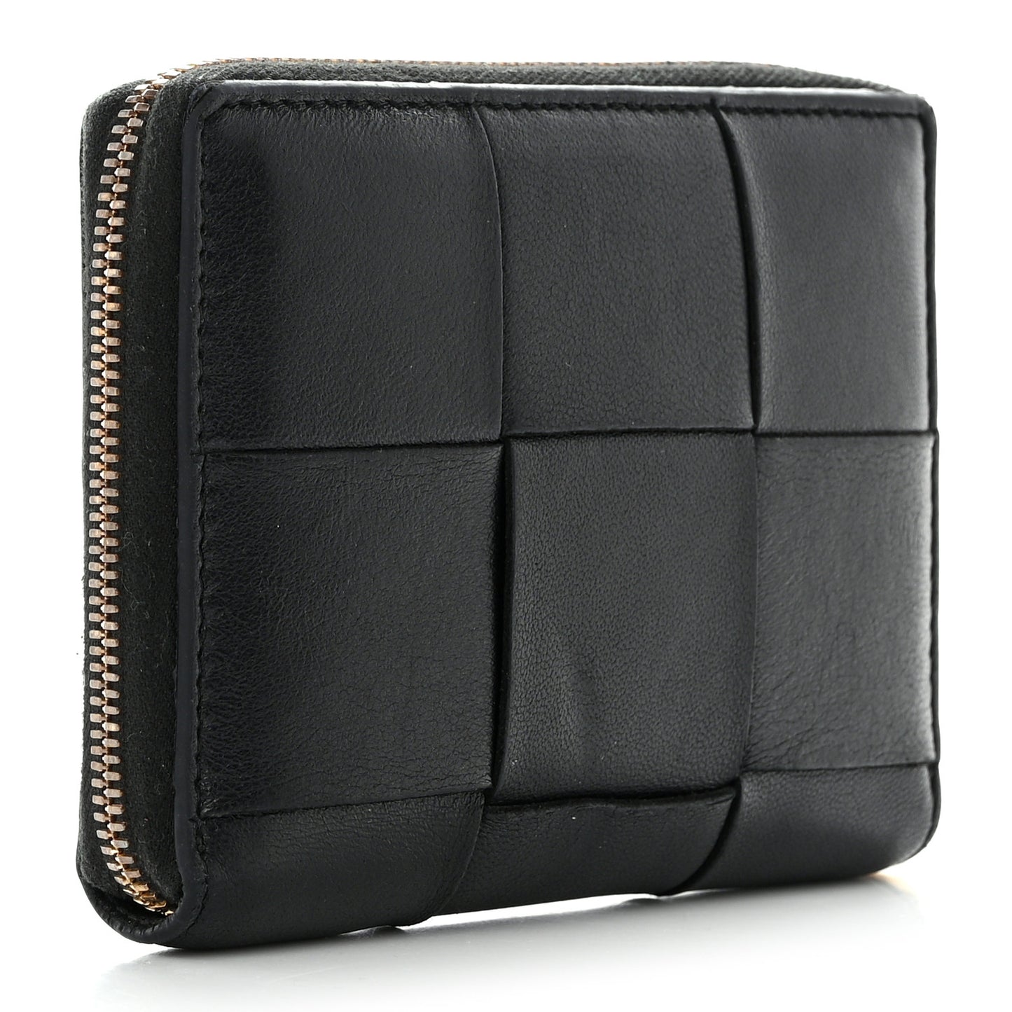 Calfskin Maxi Intreccio Zip Around Wallet Black