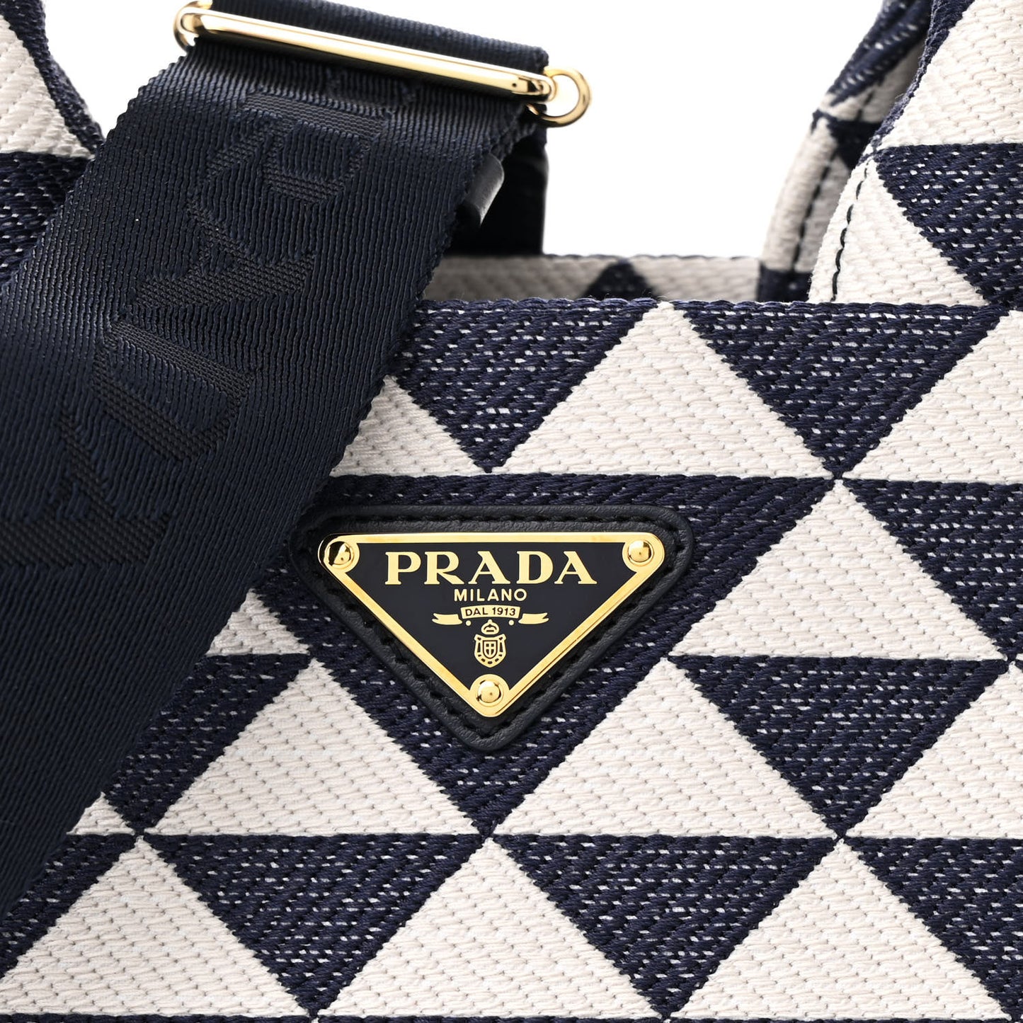 Jacquard Triangolo Symbole Embroidered Tote Navy
