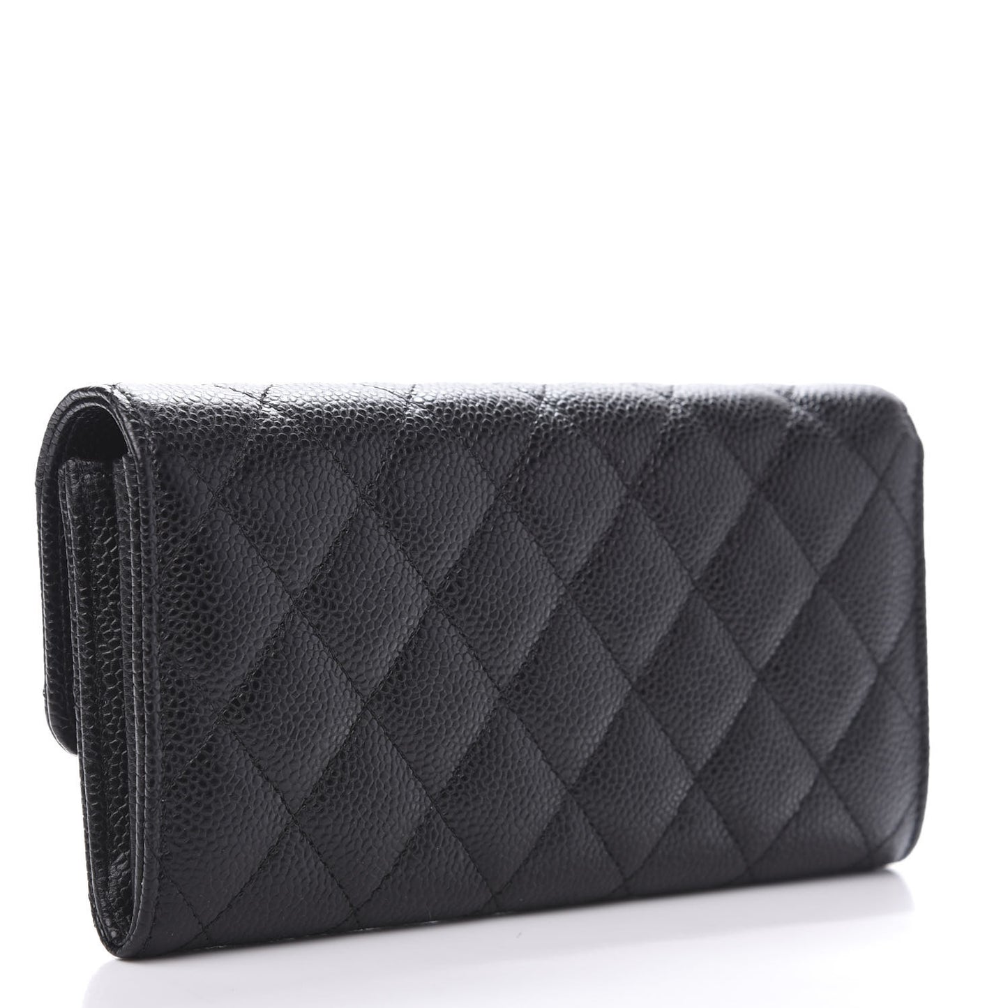 Caviar Quilted Large Gusset Flap Wallet Black