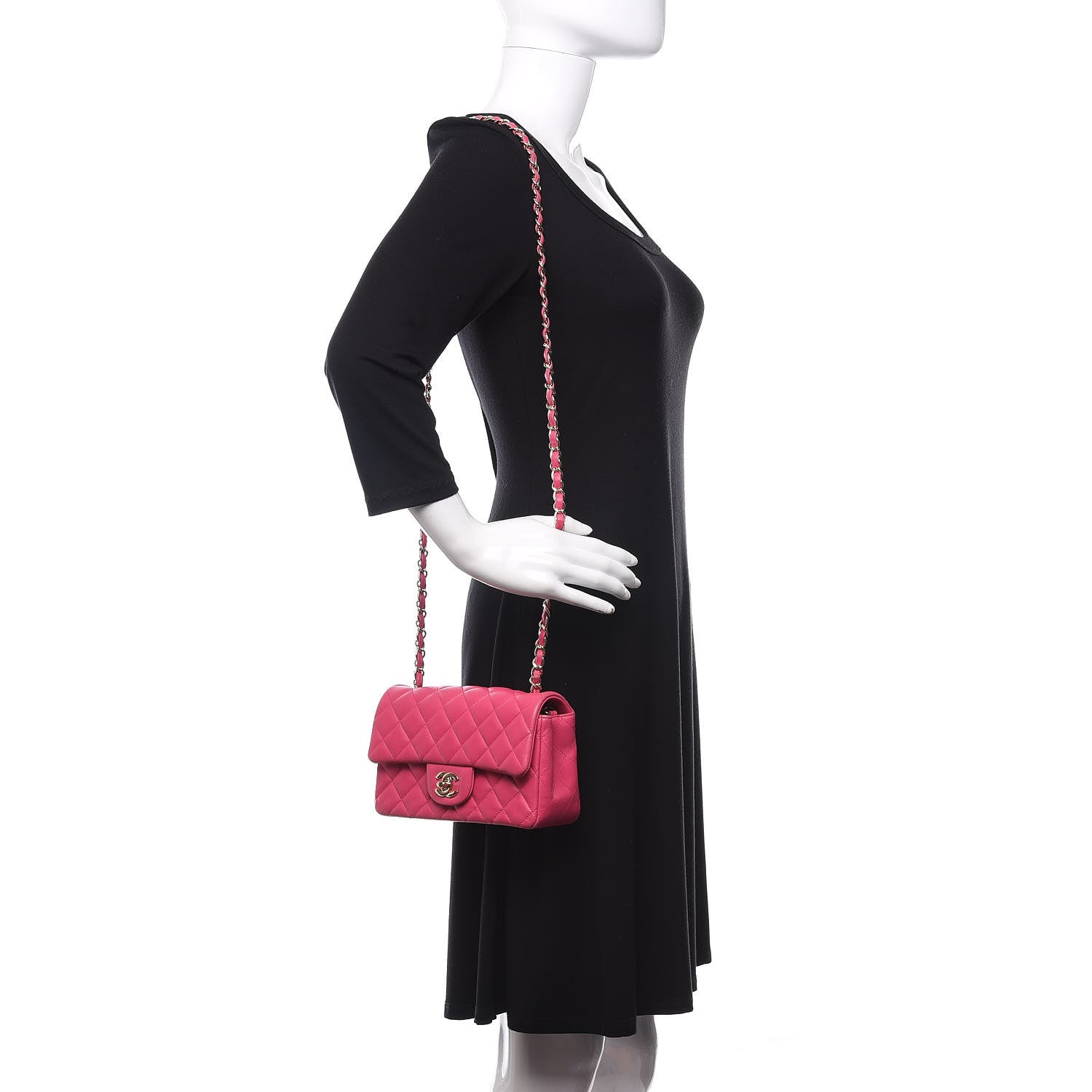 Chanel Lambskin Quilted Mini Rectangular Flap Dark Pink 2 of 19