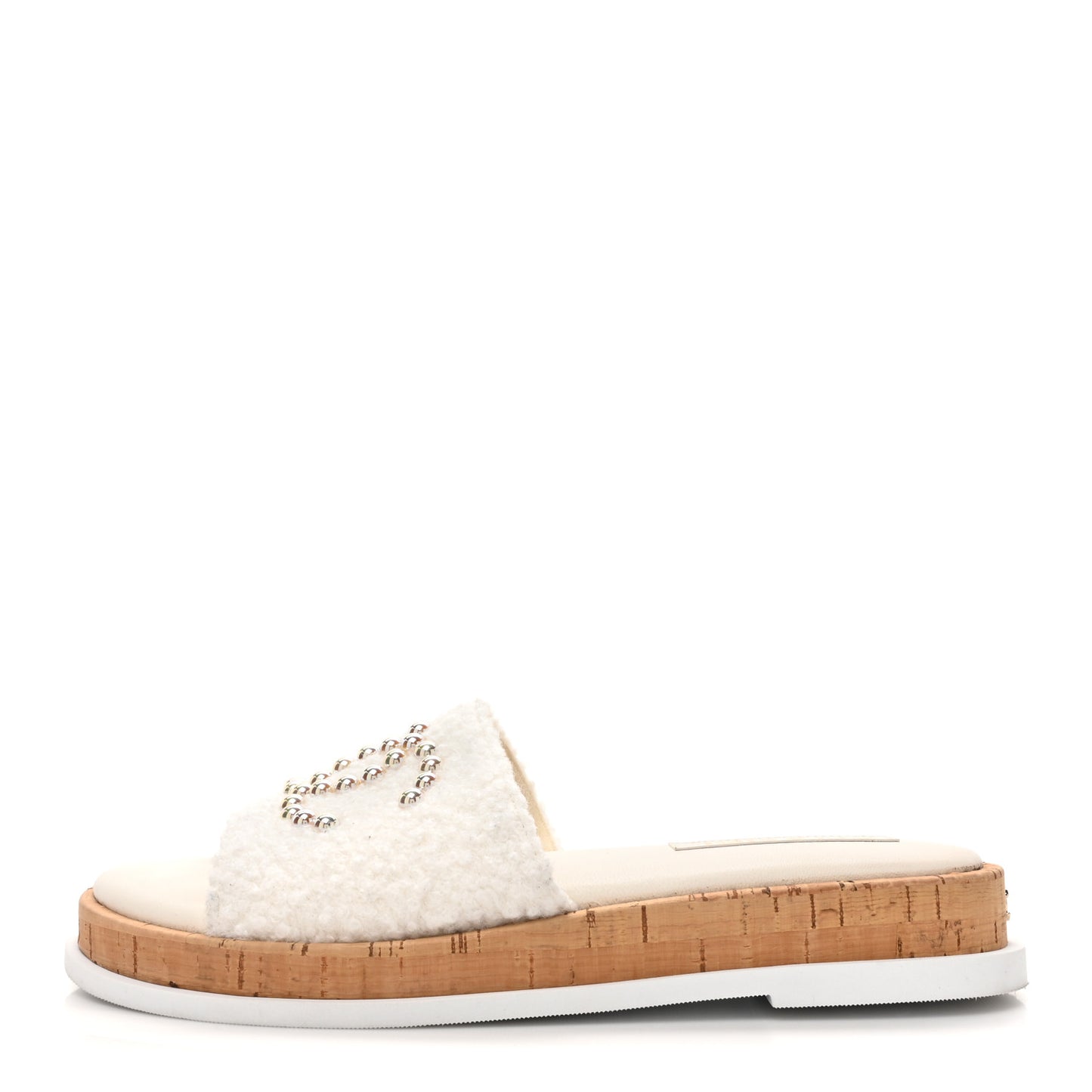 Fabric Pearl Cork CC Slip On Sandals 40 White