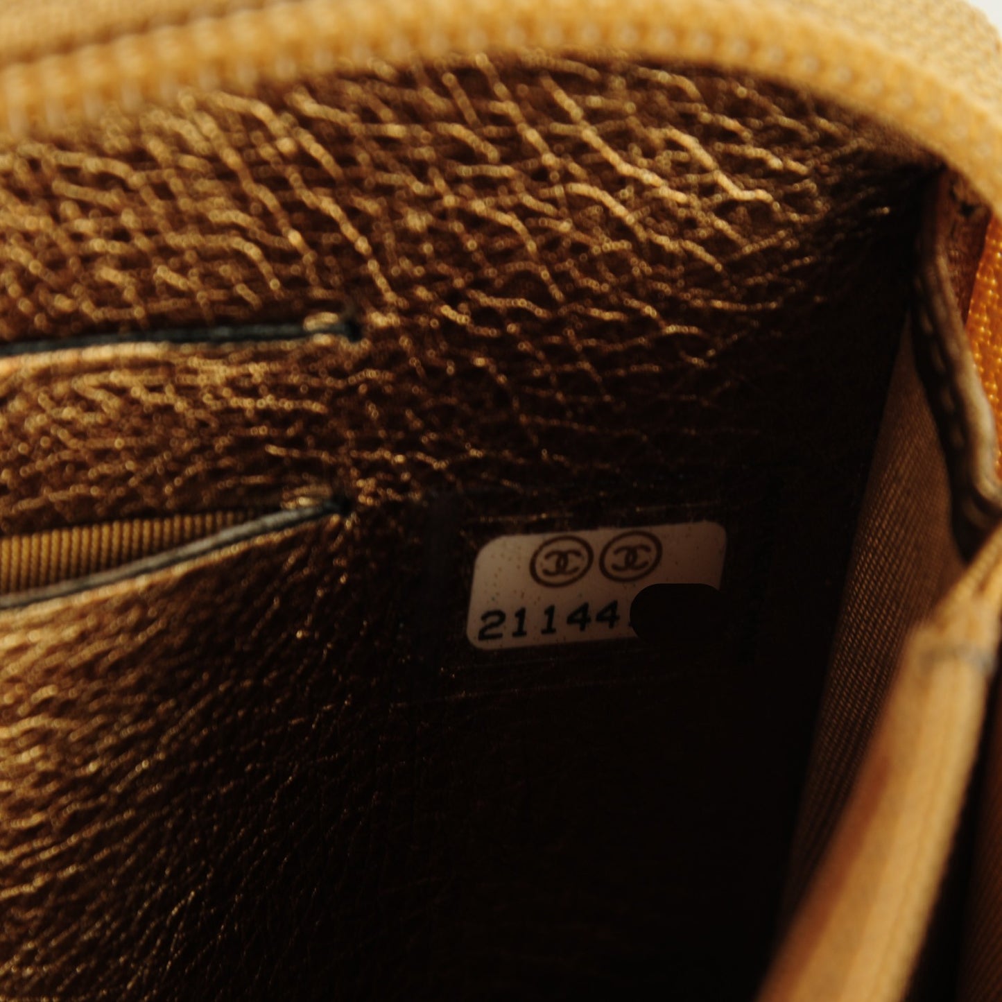 Metallic Aged Calfskin Quilted Small Boy Zip Around Wallet Gold