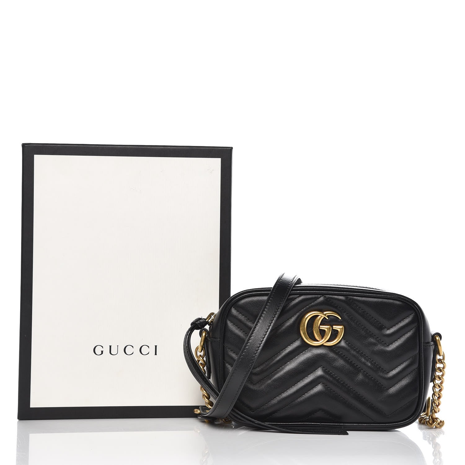 Gucci Calfskin Matelasse Mini GG Marmont Chain Shoulder Bag Black 9 of 9