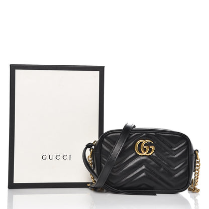 Gucci Calfskin Matelasse Mini GG Marmont Chain Shoulder Bag Black 9 of 9