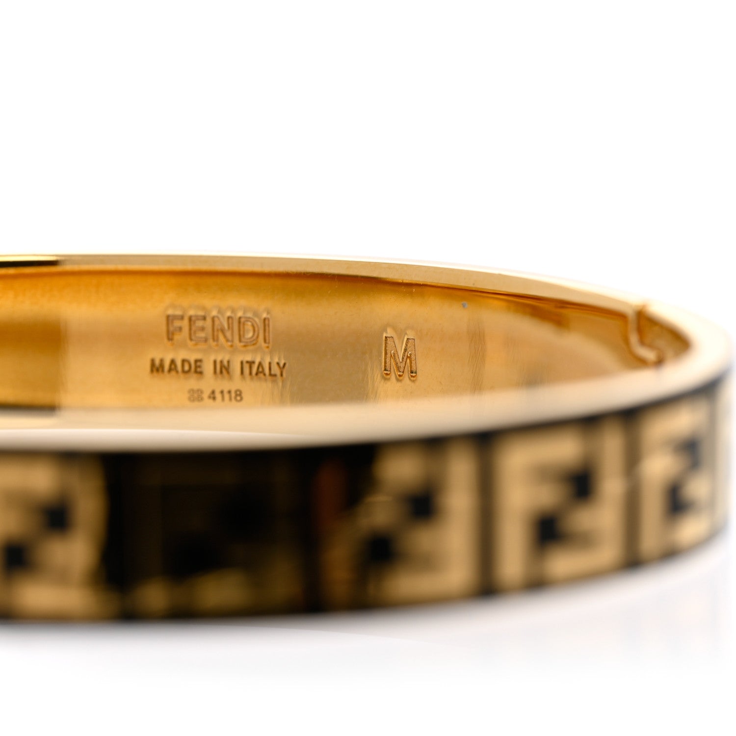 Fendi Brass Enamel FF Bracelet M Gold Black 5 of 6