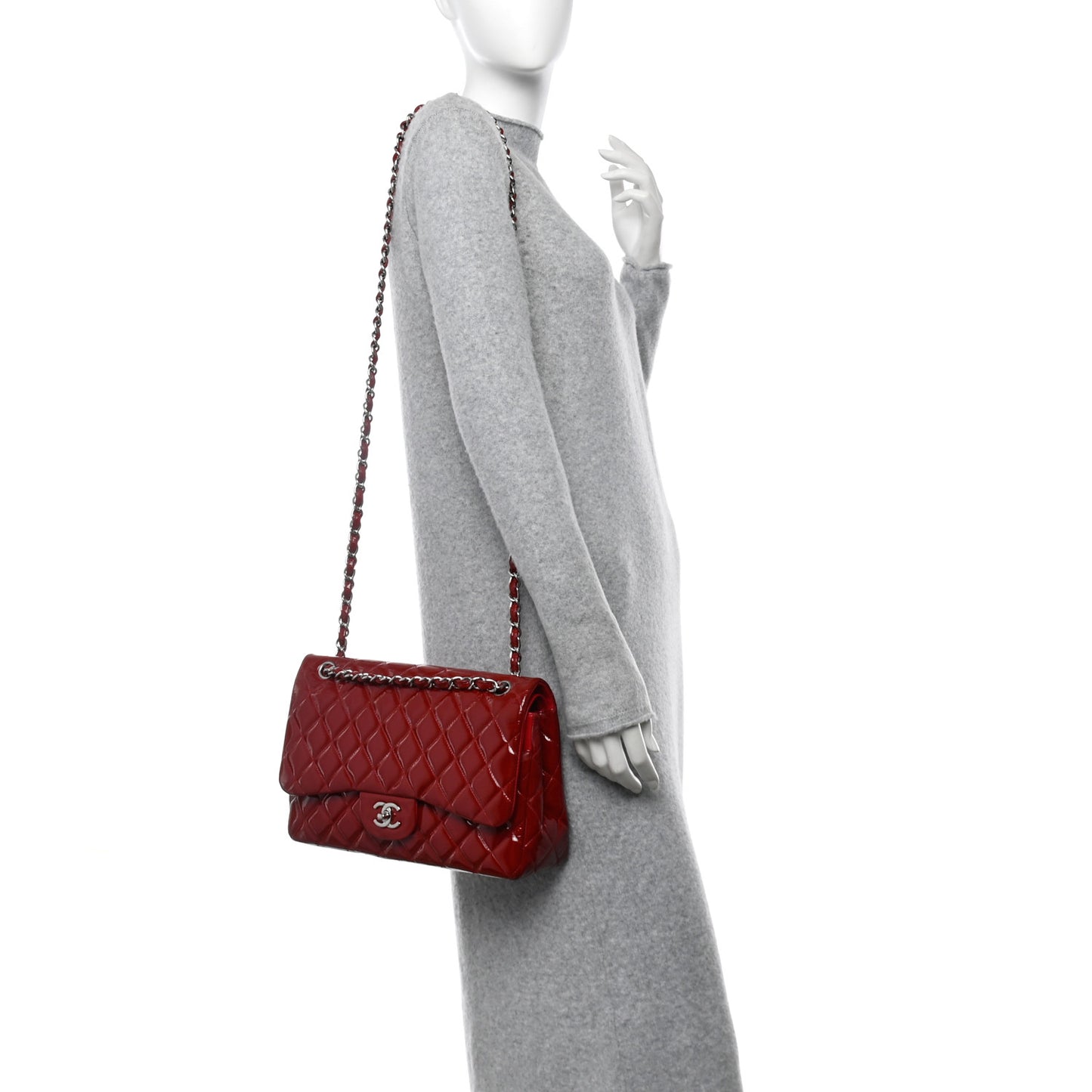 Patent Quilted Jumbo Double Flap Red