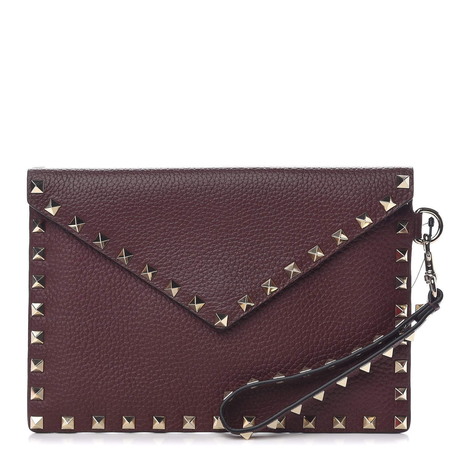 Valentino Garavani Pebbled Calfskin Medium Rockstud Envelope Flat Wristlet Pouch Rubin 1 of 10