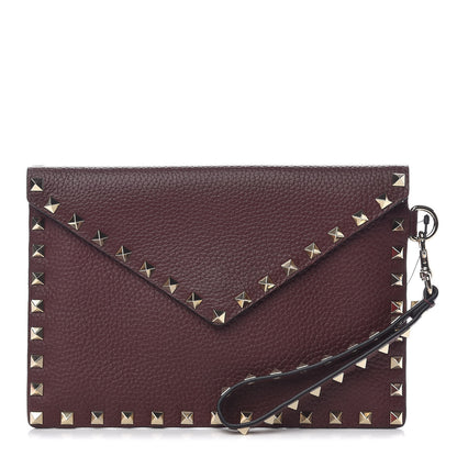 Valentino Garavani Pebbled Calfskin Medium Rockstud Envelope Flat Wristlet Pouch Rubin 1 of 10