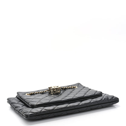 Chanel Shiny Lambskin Quilted Medium Double Case With Strap Black 4 of 9