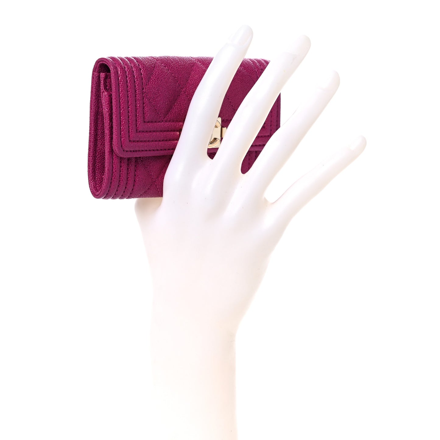 Caviar Quilted Boy Flap Card Holder Fuchsia
