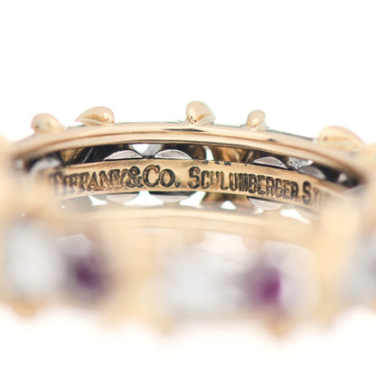 Tiffany 18K Yellow Gold Platinum Diamond Ruby Schlumberger Sixteen Stone Ring 52 6 4 of 5