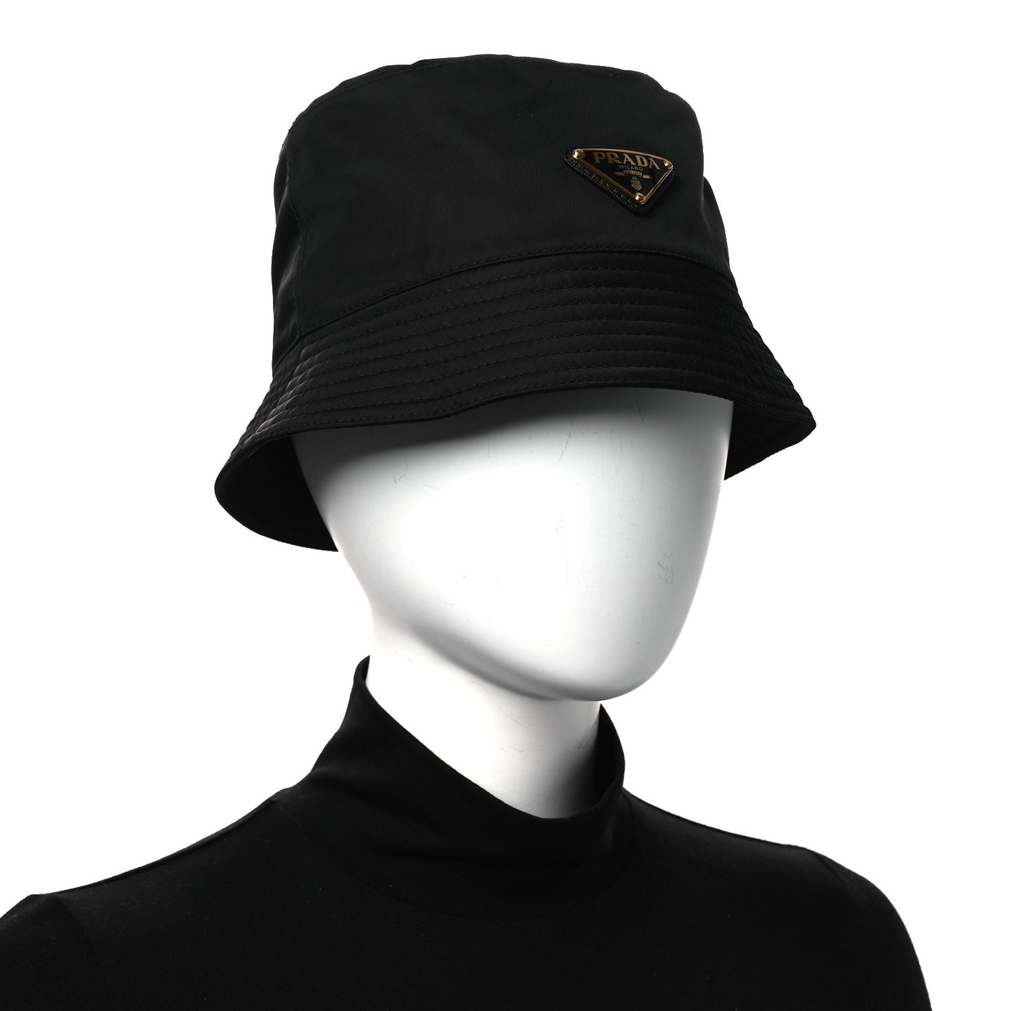Re-Nylon Metal Triangle Logo Womens Bucket Hat M Black