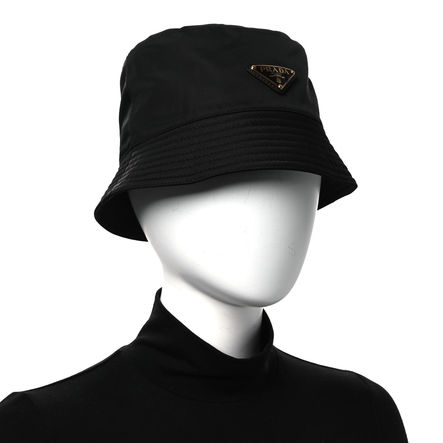 Prada Re-Nylon Metal Triangle Logo Womens Bucket Hat M Black 2 of 8