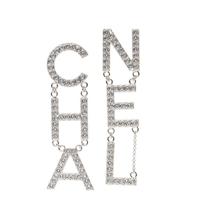Chanel Crystal Cha-Nel Logo Drop Earrings Gold 1 of 5