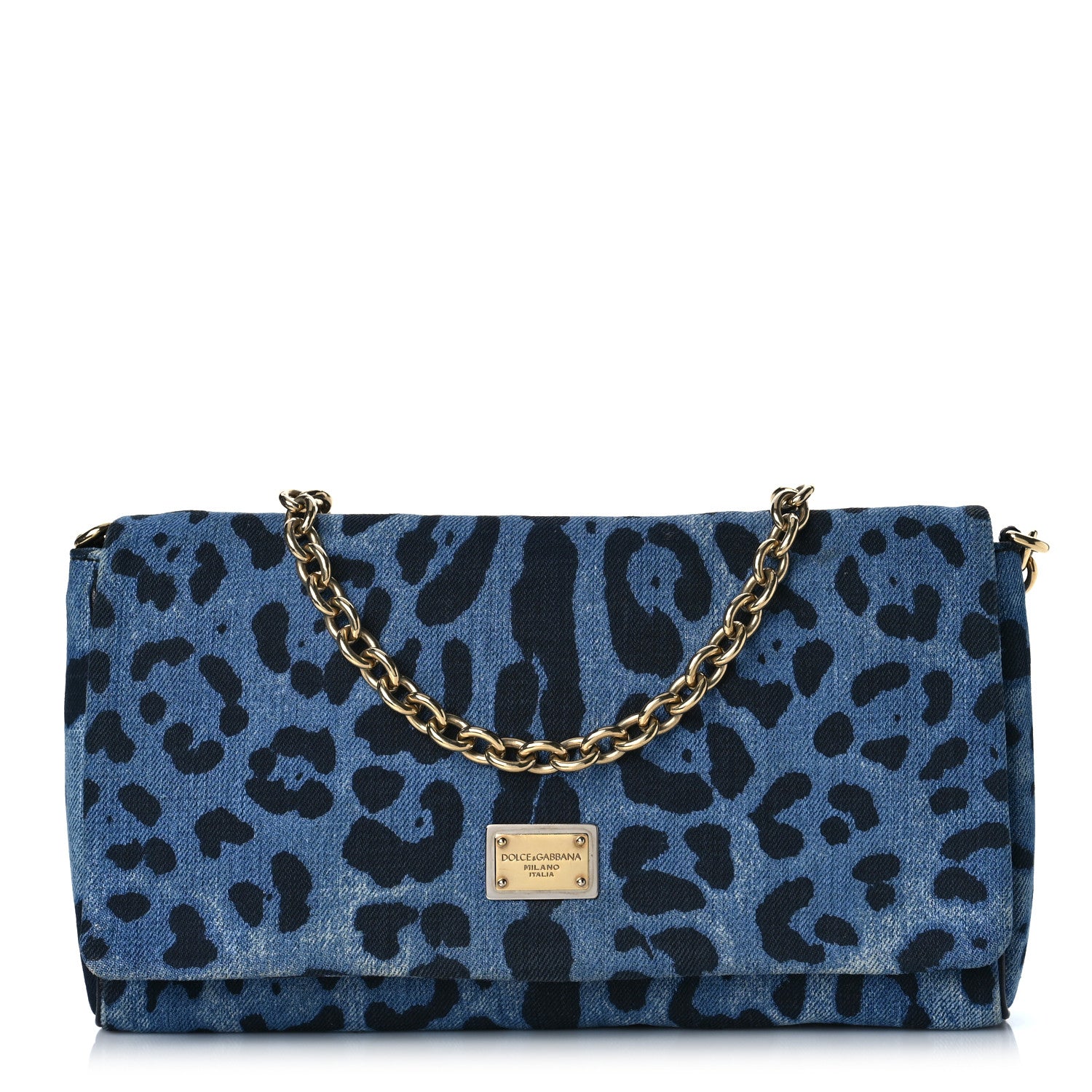 Dolce & Gabbana Denim Leopard Print Miss Martini Shoulder Bag Blue 1 of 9