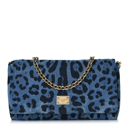 Dolce & Gabbana Denim Leopard Print Miss Martini Shoulder Bag Blue 1 of 9