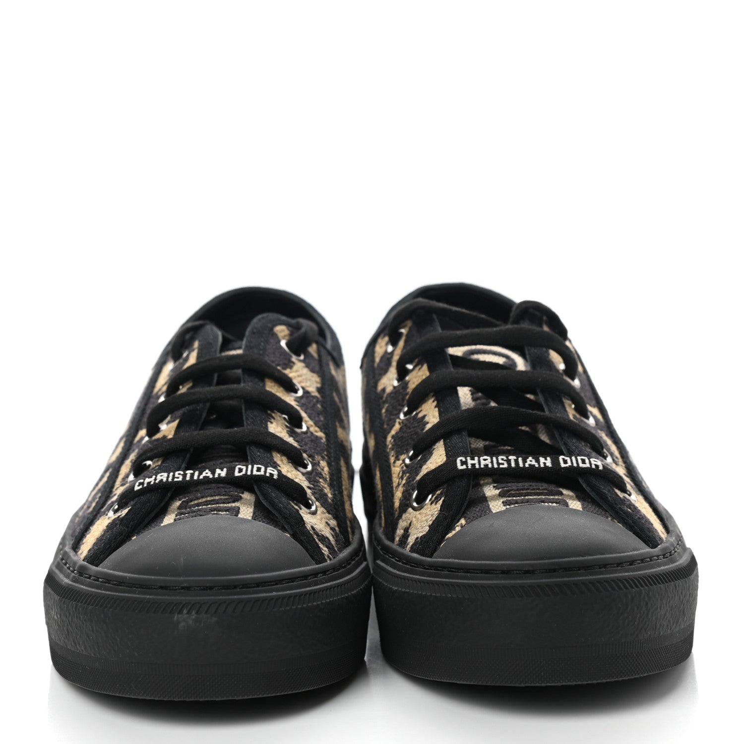 Christian Dior Cotton Mizza Embroidered Walk'N'Dior Low Top Sneakers 38 Natural Black 2 of 8