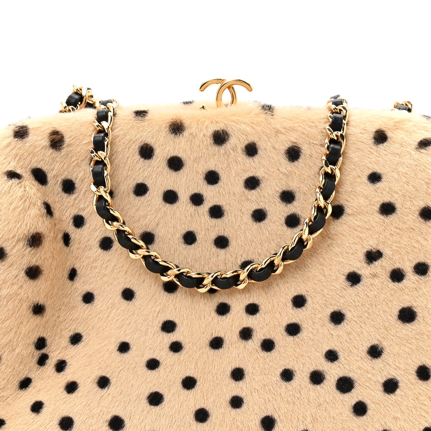 Chanel Pony Hair Cheetah Printed Lambskin Clutch With Chain Beige Black 8 of 11