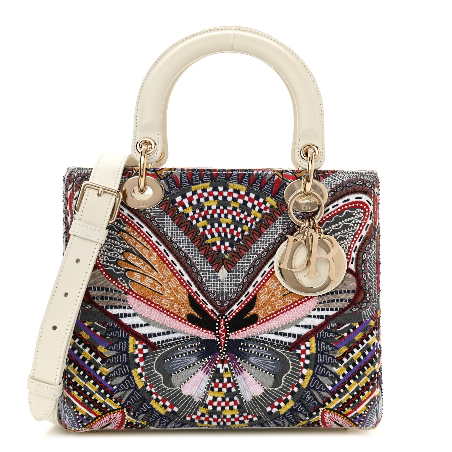 Calfskin Embroidered Butterfly Medium Lady Dior Multicolor